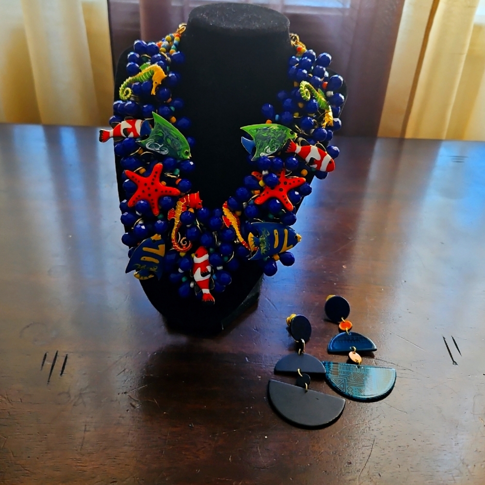 Caicos Beaded Bib  With Removable Broaches & Free Pair Of Earrings Perfect Match